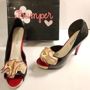 Red, Black & Cream Patent Leather Pumps